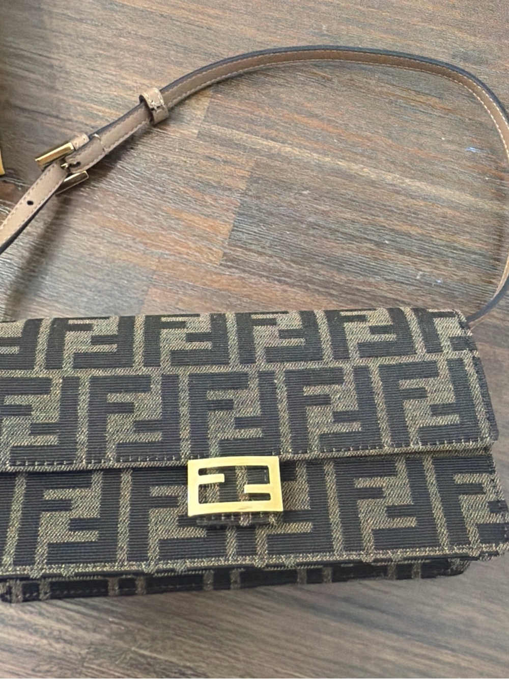 Fendi Brown and Black FF Logo Clutch with Gold Hardware